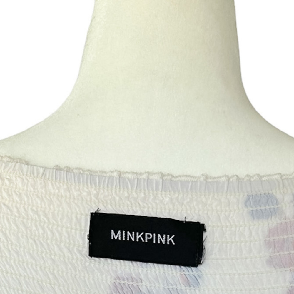 MINKPINK Falling Bloom Floral Smocked Off The Shoulder Maxi Dress White Pink  L - Picture 7 of 13